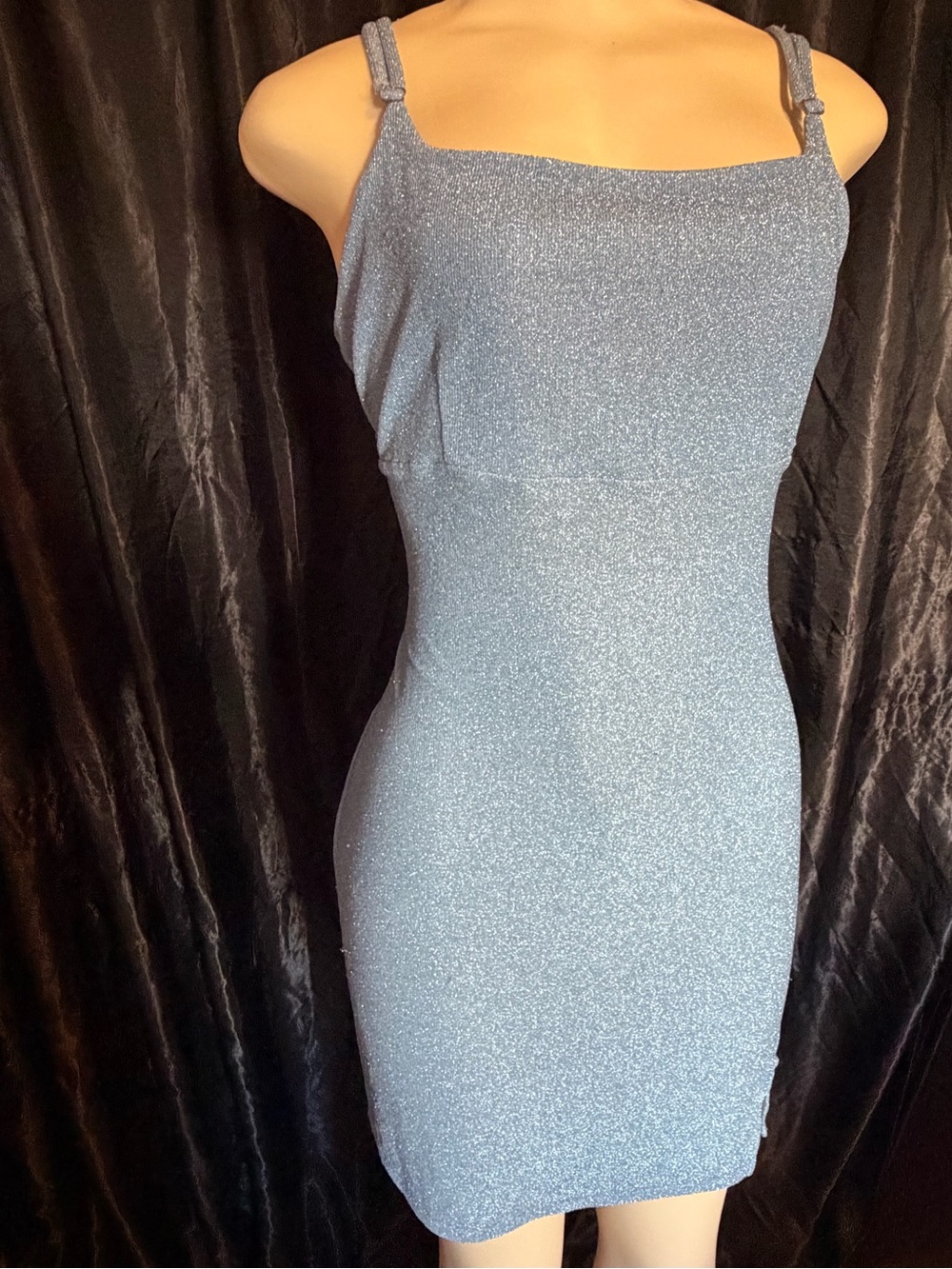 Shimmer Knit Bodycon Mini Dress in Light Blue